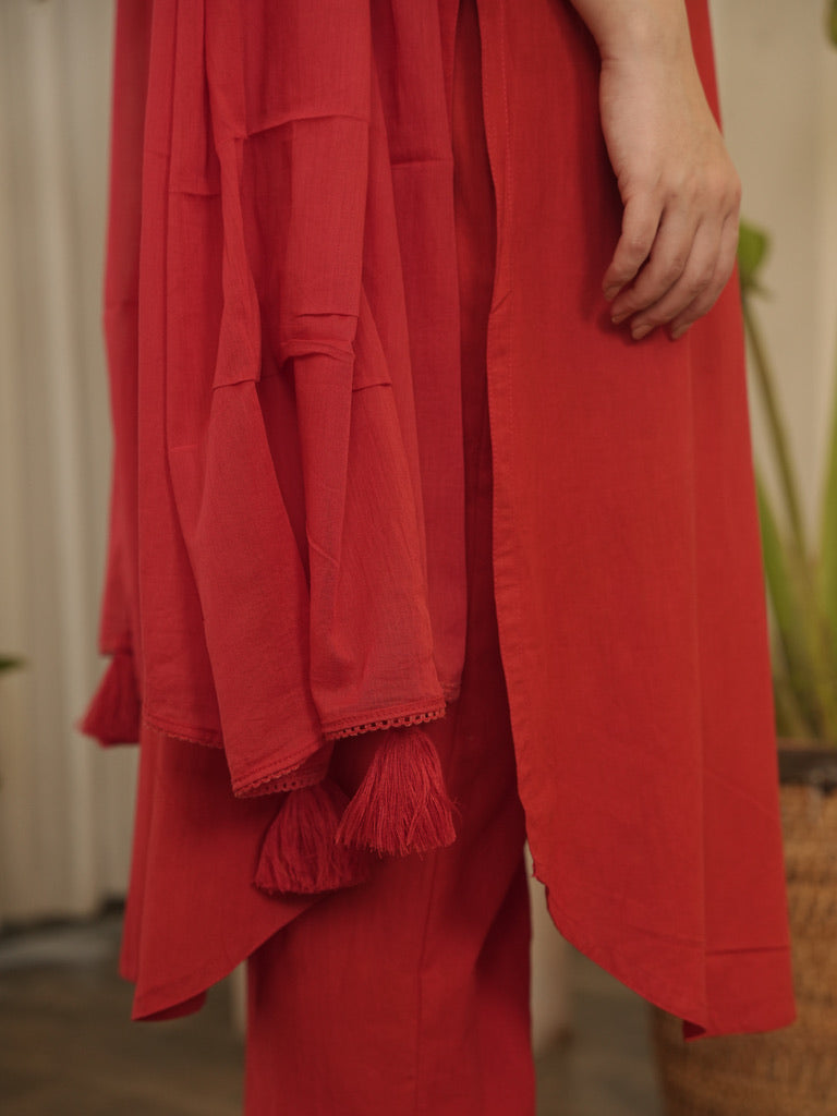 Red Cotton Suit Set