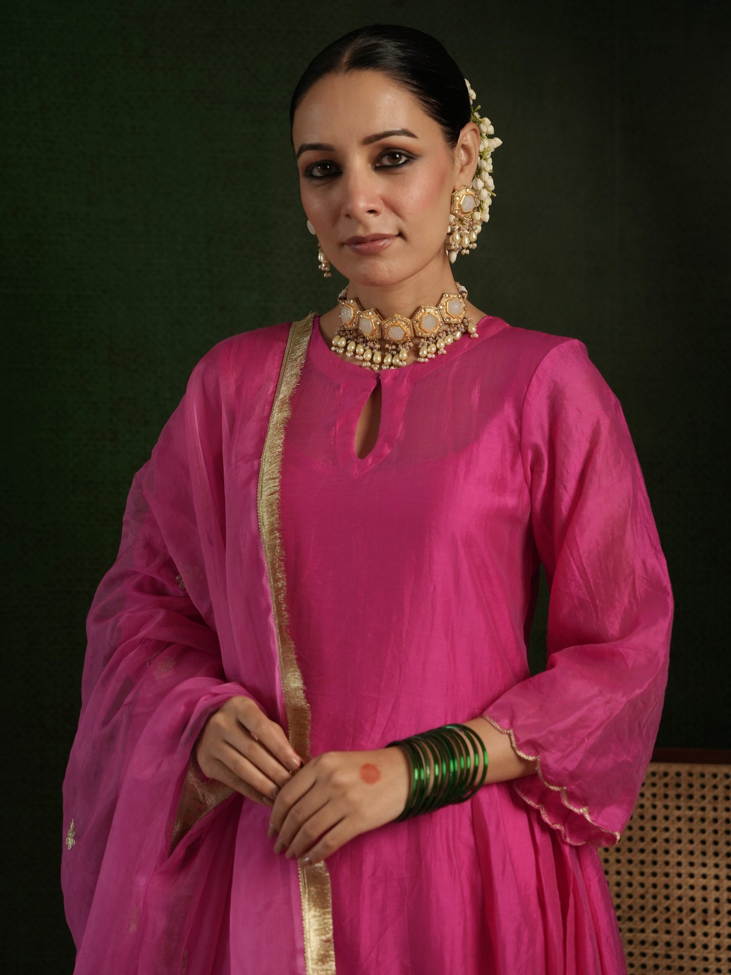 CHAAND BERRY PINK CHANDERI CUTWORK EMBROIDERED SUIT SET