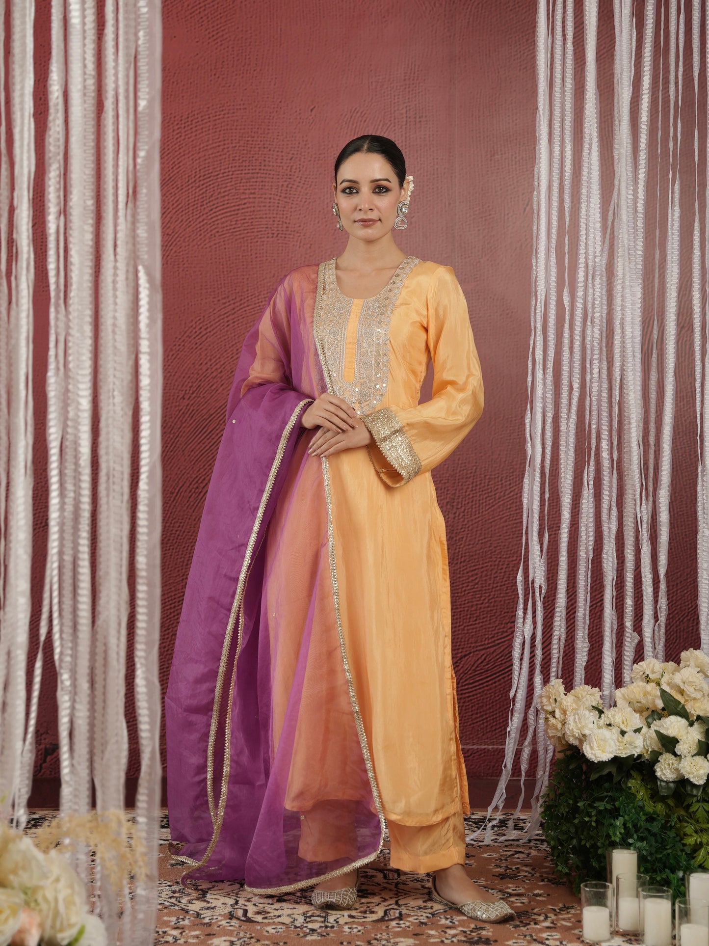 CHAAND YELLOW ZARIWORK SILK SUIT SET