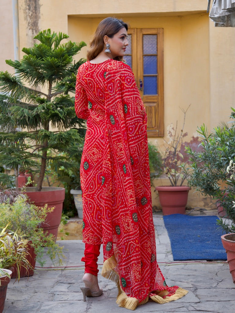 Raas Red Bandhani Suit Set