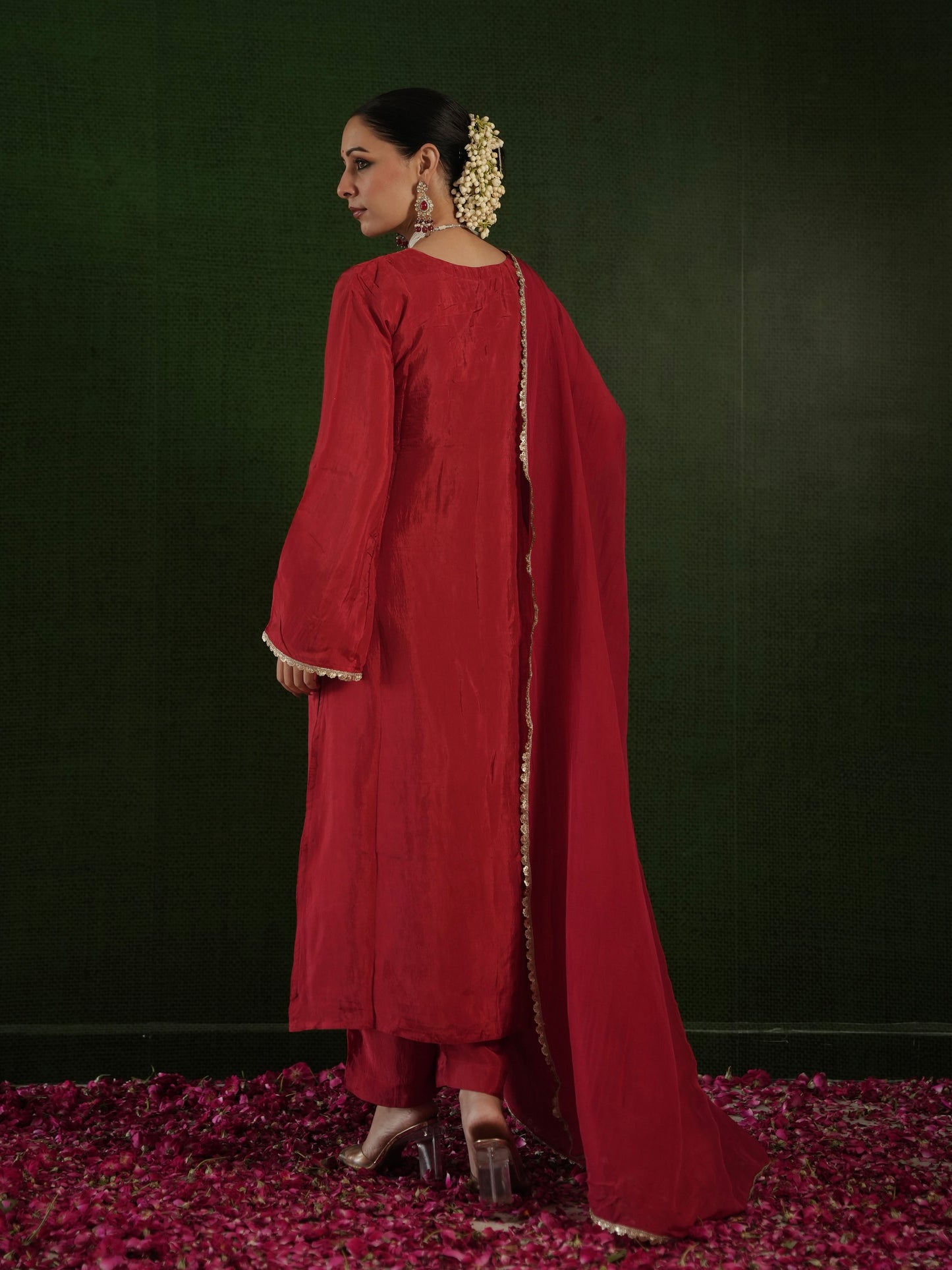 CHAAND DARK RED SILK ZARIWORK SUIT SET