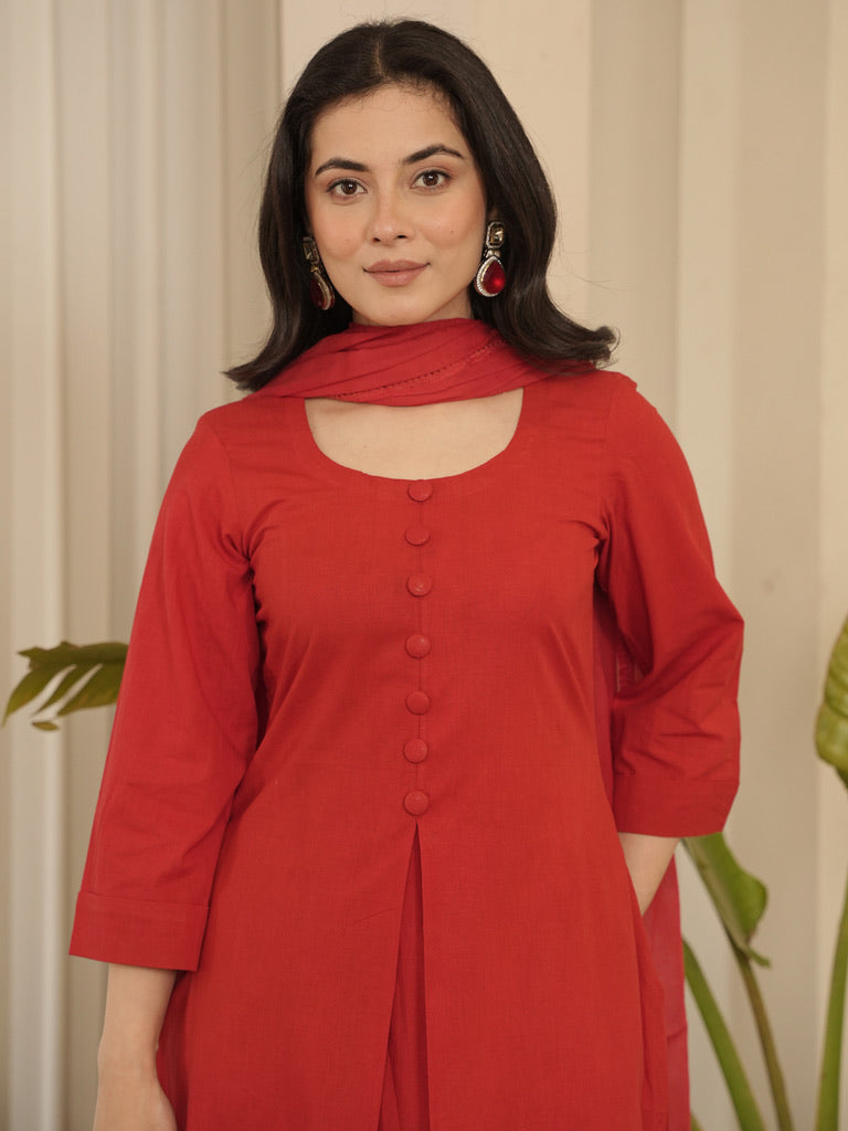 Red Cotton Suit Set