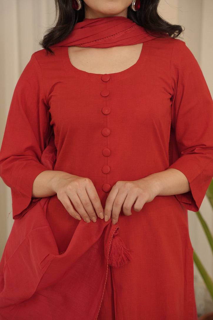 Red Cotton Suit Set