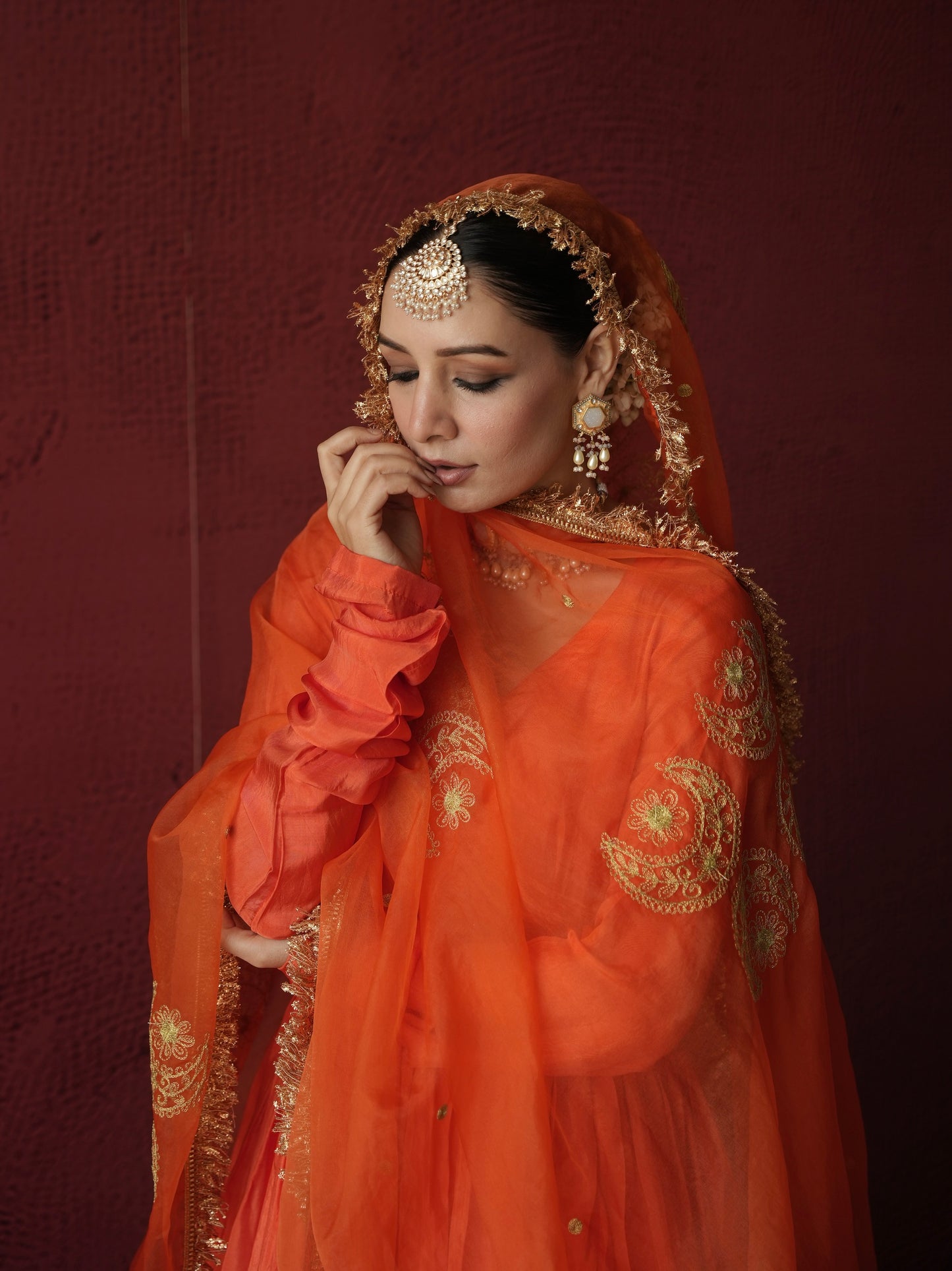 CHAAND ORANGE SILK SUIT SET WITH DHOTI BOTTOM