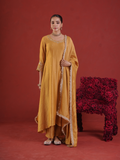 Mustard Chanderi Zari & Sequin Embroidered Kurta Pant Set with Dupatta