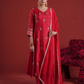 Red Silk Aari & Sequin Embroidered Silk Kurta Set with Organza Dupatta