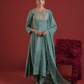 Sage Green Silk Kurta Set with Hand-Embellished Organza Dupatta