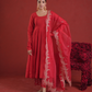 Red Chanderi Anarkali with Embroidered Zari Pants & Organza Dupatta