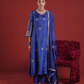 Royal Blue Aari & Sequin Embroidered Silk Kurta Set with Organza Dupatta