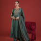 Green Silk Zari Embroidered Kurta Pant Set with Organza Dupatta