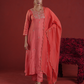 Peach Silk Kurta Set with Hand-Embellished Organza Dupatta
