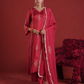 Maroon Zari Sequin Motif Silk Straight Kurta Set