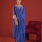Royal Blue Chanderi Embroidered Kurta Pant Set with Organza Dupatta