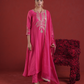 Fuchsia Pink Chanderi Sequin-Zari Kurta Set with Organza Dupatta