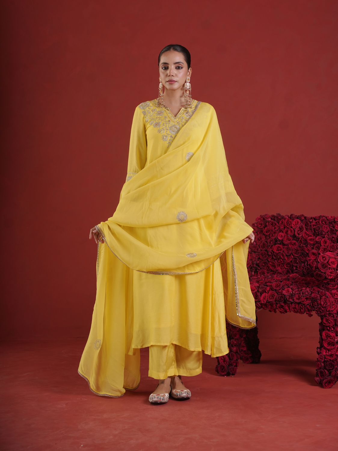 Sunlit Yellow Silk Zari Kurta Set with Organza Dupatta
