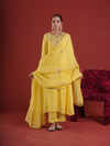 Sunlit Yellow Silk Zari Kurta Set with Organza Dupatta