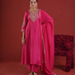 Pink Silk Zari & Sequin Embroidered Kurta Pant Set with Dupatta