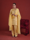 Butter Yellow Silk Kurta with Farsi Salwar & Organza Dupatta