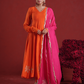Orange Chanderi Anarkali Kurta Set with Pink Zari Sequin Dupatta