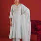 Ivory Mist Silk Zari Hand-Embroidered Kurta Set with Dupatta