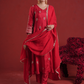 Red Silk Aari & Sequin Embroidered Silk Kurta Set with Organza Dupatta
