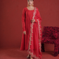 Red Chanderi Anarkali with Embroidered Zari Pants & Organza Dupatta