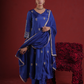 Royal Blue Aari & Sequin Embroidered Silk Kurta Set with Organza Dupatta