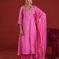 Pink Zari Embroidered Silk Kurta with Dupatta