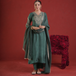 Green Silk Zari Embroidered Kurta Pant Set with Organza Dupatta