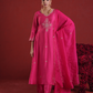 Fuchsia Pink Embellished Chanderi Kurta Set with Organza Dupatta