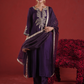 Purple Chanderi Sequin-Zari Kurta Set with Organza Dupatta