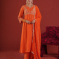 Orange Chanderi Zari & Sequin Embroidered Kurta Pant Set with Organza Dupatta