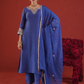 Royal Blue Chanderi Embroidered Kurta Pant Set with Organza Dupatta
