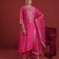 Fuchsia Pink Chanderi Sequin-Zari Kurta Set with Organza Dupatta