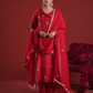 Red Silk Aari & Sequin Embroidered Silk Kurta Set with Organza Dupatta