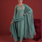 Sage Green Silk Kurta Set with Hand-Embellished Organza Dupatta