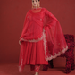 Red Chanderi Anarkali with Embroidered Zari Pants & Organza Dupatta