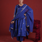 Royal Blue Aari & Sequin Embroidered Silk Kurta Set with Organza Dupatta
