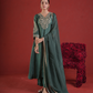Green Silk Zari Embroidered Kurta Pant Set with Organza Dupatta