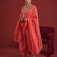 Peach Silk Kurta Set with Hand-Embellished Organza Dupatta