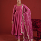 Rose Pink Chanderi Anarkali Set with Zari Jaal Organza Dupatta