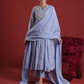 Powder Blue Zari Sequin Chanderi Gathered Kurta Set with Organza Dupatta