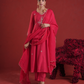 Ruby Red Pearl Embellished Chanderi Kurta Set with Organza Dupatta