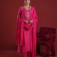 Fuchsia Pink Embellished Chanderi Kurta Set with Organza Dupatta