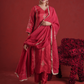 Maroon Zari Sequin Motif Silk Straight Kurta Set