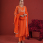 Orange Chanderi Zari & Sequin Embroidered Kurta Pant Set with Organza Dupatta