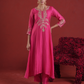 Fuchsia Pink Chanderi Sequin-Zari Kurta Set with Organza Dupatta