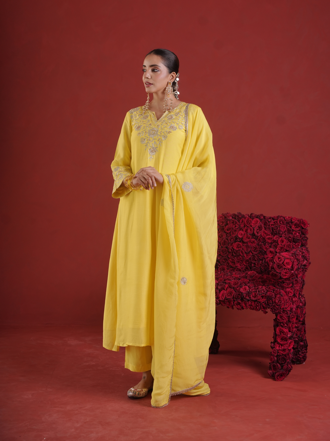 Sunlit Yellow Silk Zari Kurta Set with Organza Dupatta