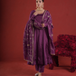 Royal Plum Silk Zari & Sequin Embroidered Anarkali with Zari Jaal Organza Dupatta