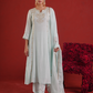 Ivory Mist Silk Zari Hand-Embroidered Kurta Set with Dupatta